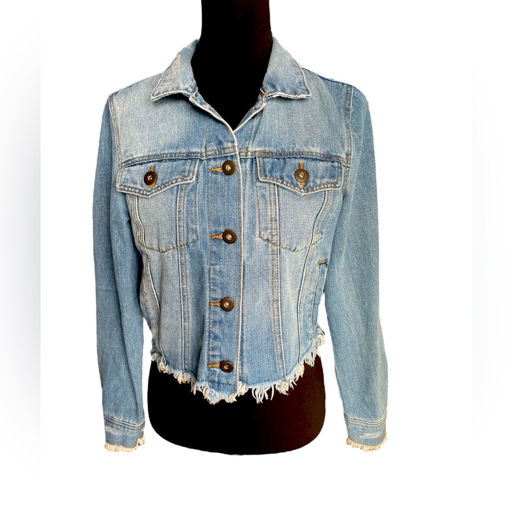 Highway Jeans Frayed Hem Cropped Denim Jacket, Size Small, Festival, Casual
